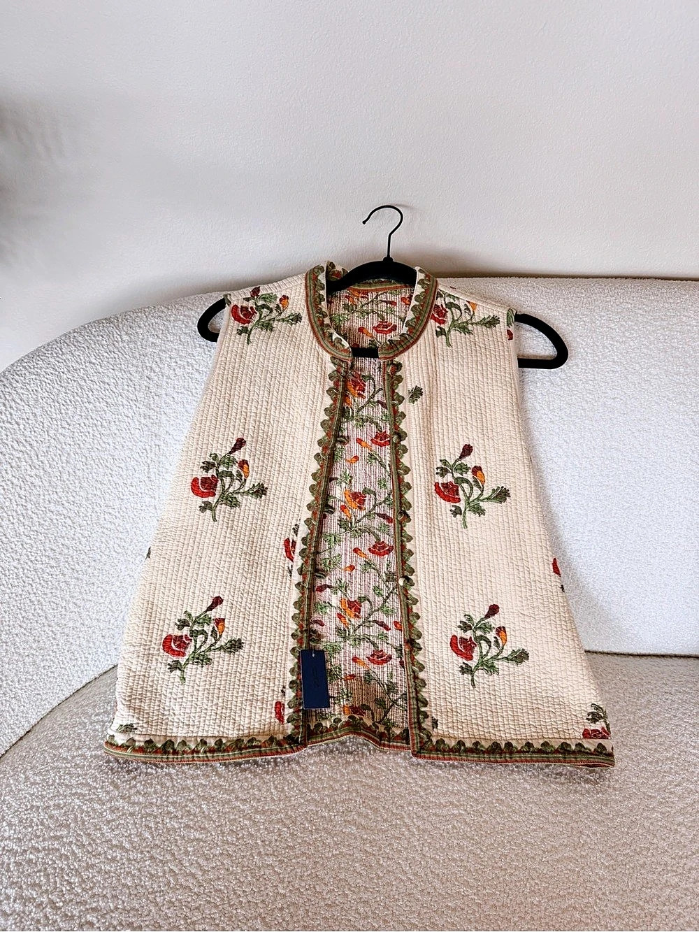 Handmade Floral Reversible Vest in Cream